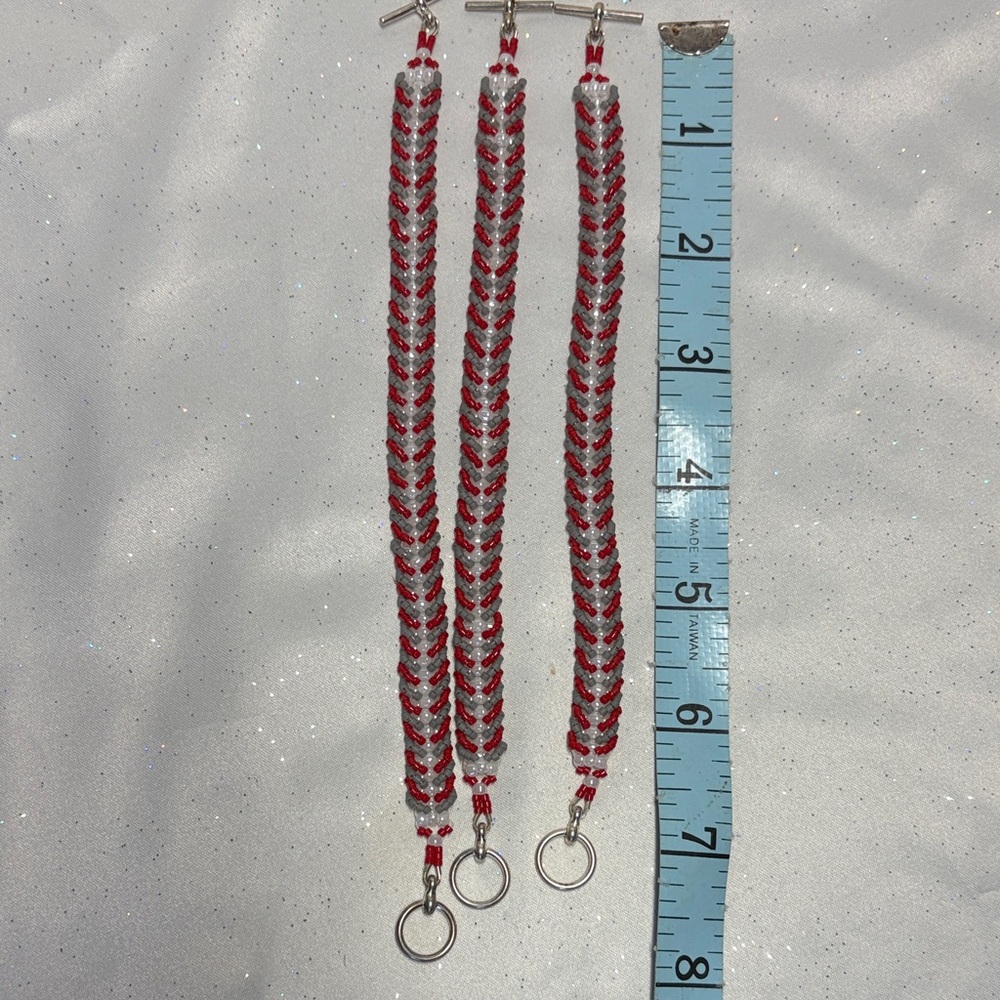 Beaded Scarlet and Grey Bracelet